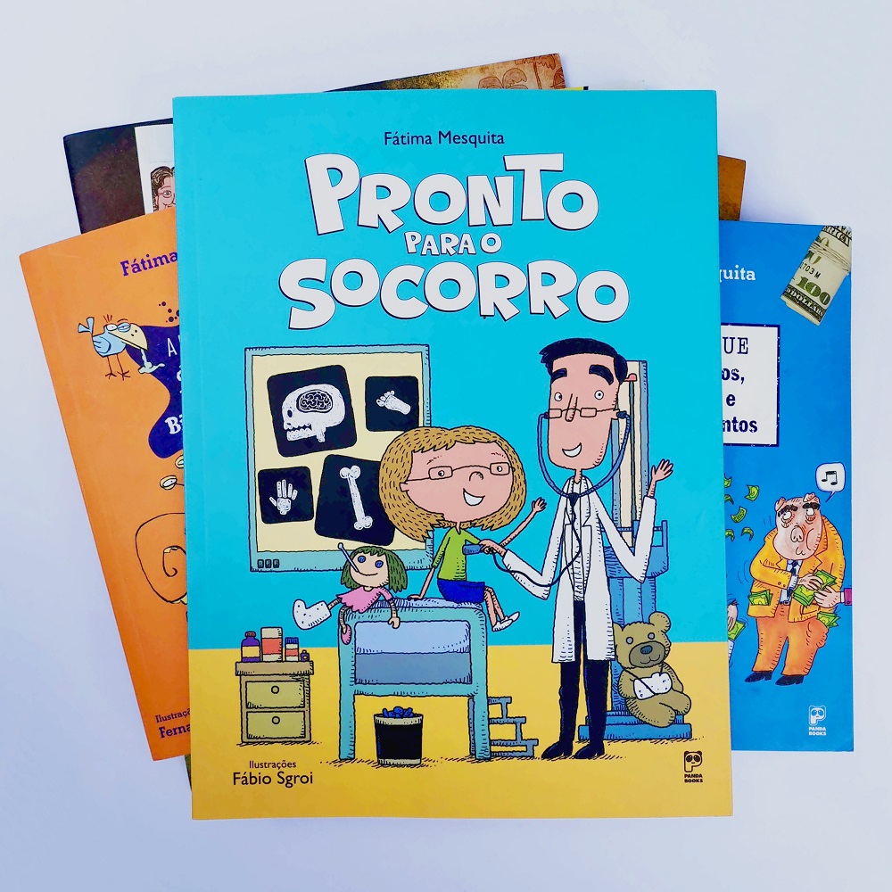 Conjuntos de livros com o livro superior com a capa escrito Pronto socorro